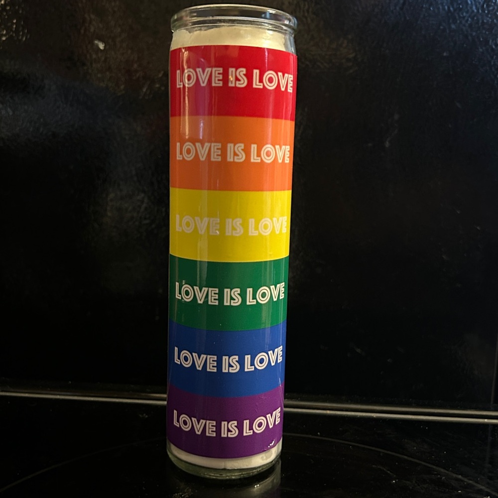 BNIP Love is Love Rainbow Pride Candle. Vanilla Votive glass candle